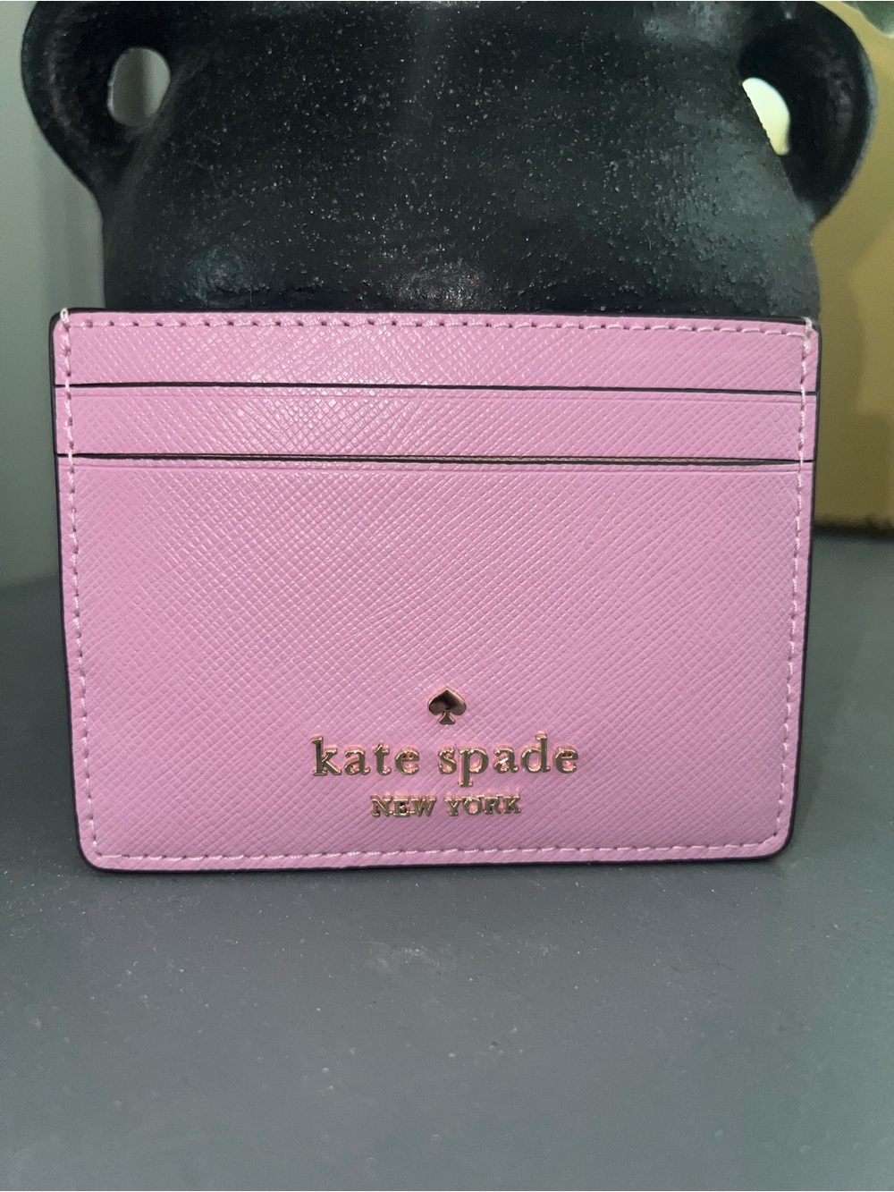 kate spade Pink Saffiano Leather Card Case with Gold Logo